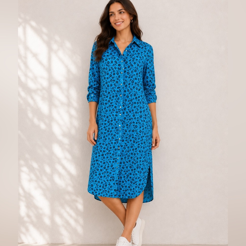 Ann Taylor Blue Floral Button-Down Shirt Dress 4